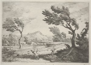 风景如画，伴有旅行者在狂风中，c.1753（蚀刻）