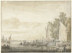 河中码头的船只 作者 艾伯特·奎普（Aelbert Cuyp）