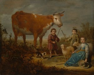 儿童与母牛，1635-39。 作者 艾伯特·奎普（Aelbert Cuyp）