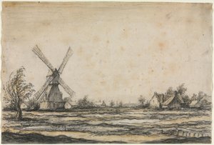 1642-1644年，在农庄附近用风车景观。 作者 艾伯特·奎普（Aelbert Cuyp）