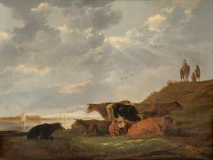 有奶牛的河流景观 作者 艾伯特·奎普（Aelbert Cuyp）