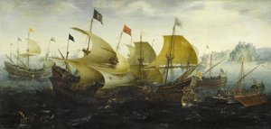 加的斯战役荷兰和英国船只攻击西班牙舰队，1608年 作者 阿特·安东尼奥