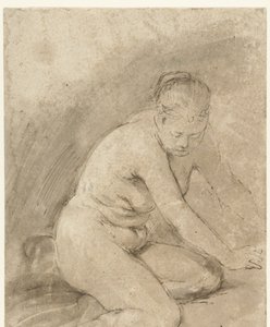 伸展双臂的女性裸体跪姿 作者 Aert de Gelder（归属于）