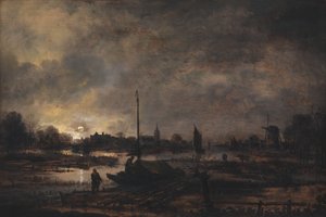月亮在村庄上空升起 作者 Aert van der Neer