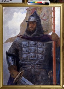 诺夫哥罗德大公亚历山大·涅夫斯基和弗拉基米尔（1220-1263）的肖像。 （诺夫哥罗德大公亚历山大·涅夫斯基和弗拉基米尔的肖像）。 他也被称为涅瓦河的亚历山大，是俄罗斯民族英雄之一，以军事胜利而闻名。 作者 阿法纳西·叶夫列莫维奇·库利科夫
