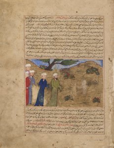 来自Hafiz-i Abru的Majma al-tawarikh（历史概要）的Folio;正面：耶稣和山姆，帖木儿时期，c.1425（不透明的水彩，墨水和金在纸上）