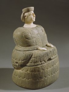 穿着kaunakes的女神的雕像，被称为Bactriane公主，公元前3千年（绿泥石和方解石）