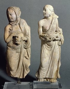 两个雕像的常驻僧侣，来自Hadda，1至4世纪（灰泥）