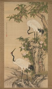 鹤，桃树，和中国的玫瑰，18世纪初。 作者 神权之后