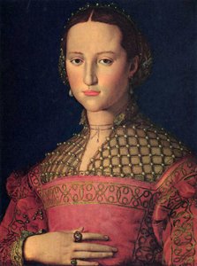 1522-1562年托莱多的埃莉诺肖像，科西莫一世-德-美第奇大公的妻子，约1545年。   作者 Agnolo Bronzino