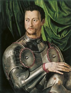 装甲的托斯卡纳科西莫大公爵德美第奇1519-1574年的肖像 作者 Agnolo Bronzino