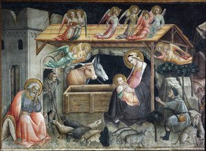 由 Agnolo Gaddi (1350-1396) Duomo，Sacro Cingolo Prato 教堂绘制的 Creche（婴儿床）