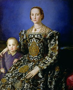 托莱多的埃莉诺和她的儿子乔瓦尼·德·美第奇的肖像，约1544年-45年（面板上的蛋彩画） 作者 Agnolo Bronzino