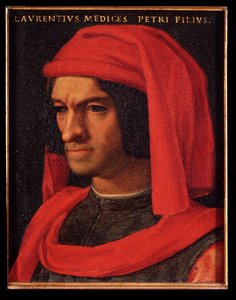 劳伦特大帝 (Lorenzo il Magnifico) 的肖像（铜上油） 作者 Agnolo Bronzino
