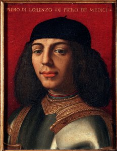 Portrait of Peter II of Medici (1472-1503) (Piero di Lorenzo de Medici or Piero the Unfortunate) Italian politician and military, son of Laurent the Magnificent Painting by Agnolo Allori called the Bronzino (1503-1572), oil on copper Dim 15x12 cm Palazzo M 作者 Agnolo Bronzino