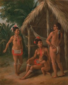 一个背风群岛的加勒比人家庭在一个小屋外，约1780年。 作者 阿戈斯蒂诺·布鲁尼亚斯（Agostino Brunias）