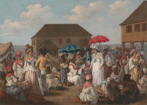 多米尼加亚麻市场--市场场景，约1780年。 作者 阿戈斯蒂诺·布鲁尼亚斯（Agostino Brunias）