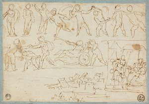 普蒂浮雕、罗得及其女儿草图、建筑草图 作者 Agostino Carracci