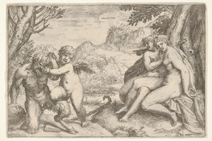 爱情征服了所有奥米娜·阿莫尔（Omnia vincit Amor），在与色狼阿莫尔（Amor）的斗争中，他的右手...，1599