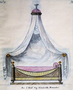 Brancadori先生的天幕床，来自Lavori di falegname e Fabbro ideati e disegnati da me Agostino Fantastici（由我Agostino Fantastici构思和设计的木匠和锁匠的作品），手稿3，板块4（1782-1845）。 作者 阿戈斯蒂诺幻想曲