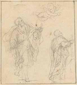 天使指引的使徒（黑色粉笔画，纸张平铺）