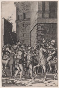 皇帝会见勇士》，约1516-17年。 作者 阿戈斯蒂诺·韦内齐亚诺