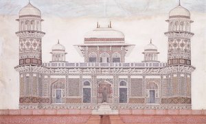 Itmad-ud-daula墓，约1815年（铅笔，钢笔和黑色墨水，w - c，带有触摸o的高度） 作者 阿格拉学校