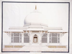 塞利姆·奇斯蒂（Seliem Chistie）的白色大理石墓，c。 1815（铅笔，钢笔和墨水，w - c） 作者 阿格拉学校