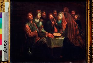 农民盛宴 - 阿尔·维什尼亚科夫 (Al Vishnyakov) 绘画（18 世纪上半叶），布面油画，18 世纪俄罗斯艺术 - 俄罗斯国家博物馆，圣彼得堡 作者 阿尔维什涅科夫