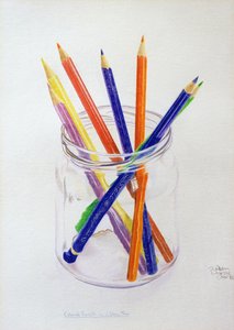 彩色铅笔在一个罐子里，1980年（彩色铅笔在纸上） 作者 艾伦·伯恩