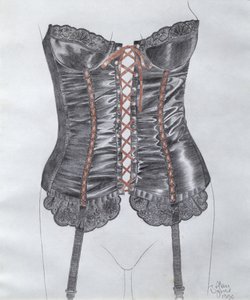Corset，1990年（铅笔和纸上的wc） 作者 艾伦·伯恩