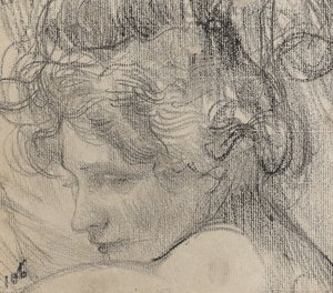 一个女人的头，1890年（蜡笔在纸上） 作者 阿尔伯特·德·贝勒罗什