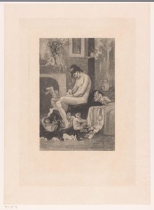 裸体女子躺在床边，周围是嬉戏的恶魔
La mère aux Satyrions 作者 费利西安罗普斯