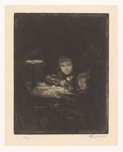 黄昏下的儿童画 作者 Albert Besnard（艺术家签名）
