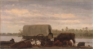普拉特河上的诺宁，约 1859 年（裱在画布上的纸上油画） 作者 阿尔伯特·比尔施塔特