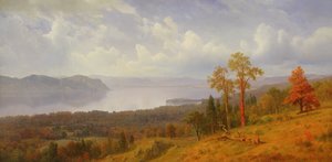 查看哈德逊在1866年穿过Tappen Zee走向胡克山 作者 阿尔伯特·比尔施塔特