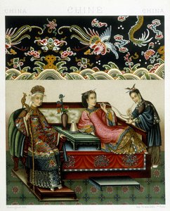 中国人的服装。铬平版印刷板--载于拉西内的 "历史服装"。 作者 阿尔伯特·查尔斯·奥古斯特·拉西内
