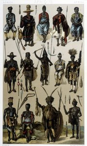 几内亚、塞内加尔和加蓬的服装。拉西内《历史服装》中的插图 作者 阿尔伯特·查尔斯·奥古斯特·拉西内