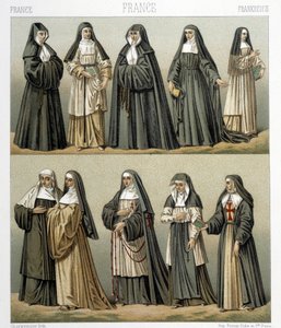 18 世纪法国修女的服装。 Racinet 的“Le服装历史”中的插图