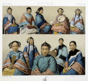 中国不同类型的女人--在Racinet的 "历史服装 "中 作者 阿尔伯特·查尔斯·奥古斯特·拉西内