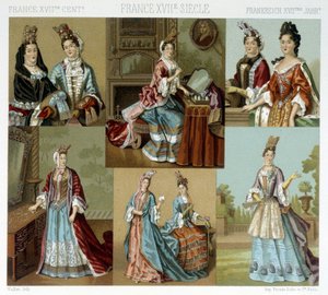 Fashion and hairdressing in France in the 18th century - in “” Le costume historique”” by Racinet, late 19th century 作者 阿尔伯特·查尔斯·奥古斯特·拉西内