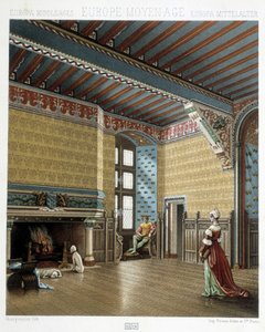 Interior of a stately dwelling in the Middle Ages - in “” The historical costume”” by Racinet 作者 阿尔伯特·查尔斯·奥古斯特·拉西内