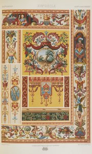 十八世纪，图版 89，来自“多色装饰品：一百个金、银和彩色图版” 作者 阿尔伯特·查尔斯·奥古斯特·拉西内