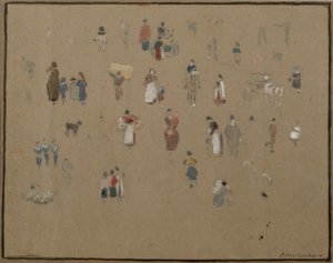 去市场（着色纸上的水彩和铅笔与体彩） 作者 阿尔伯特·古德温