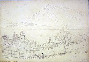 图恩湖，奥伯霍芬（纸上墨水和铅笔）。 作者 阿尔伯特·古德温
