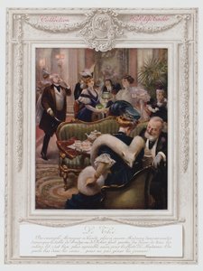 Belle Epoque Paris, 时尚女士喝茶（彩色石版画） 作者 阿尔伯特·纪尧姆