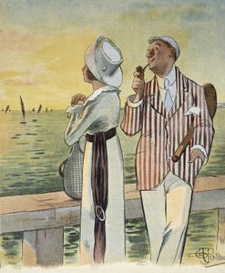 黄昏时的调情——阿尔伯特·纪尧姆（1873-1942 年）在 1912 年 8 月的“Le Rire”中作画 作者 阿尔伯特·纪尧姆