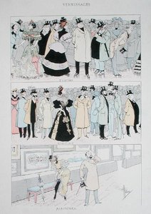 画廊开幕式，约1900年（彩色平版印刷）。 作者 阿尔伯特·纪尧姆