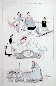 历代的兔子》，转载于《Faut Voir》中的漫画，这是一本艺术家的作品专辑，约1900年（彩色平印）。 作者 阿尔伯特·纪尧姆