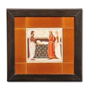 绘有中世纪场景的瓷砖，约 1880-99 年（彩绘陶瓷） 作者 阿尔伯特·约瑟夫 (attr.to) Moore